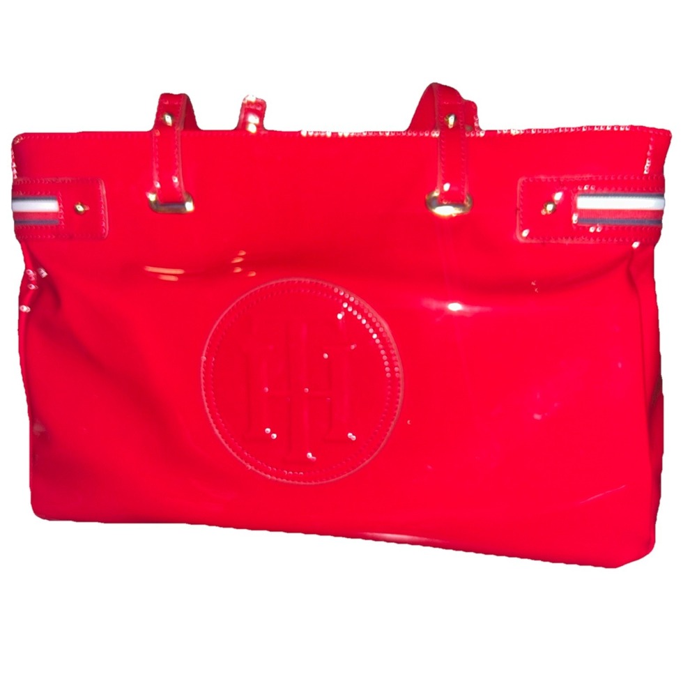 Tommy Hilfiger Red Patent Leather Shoulder Carry‎ Bag Tote NWT